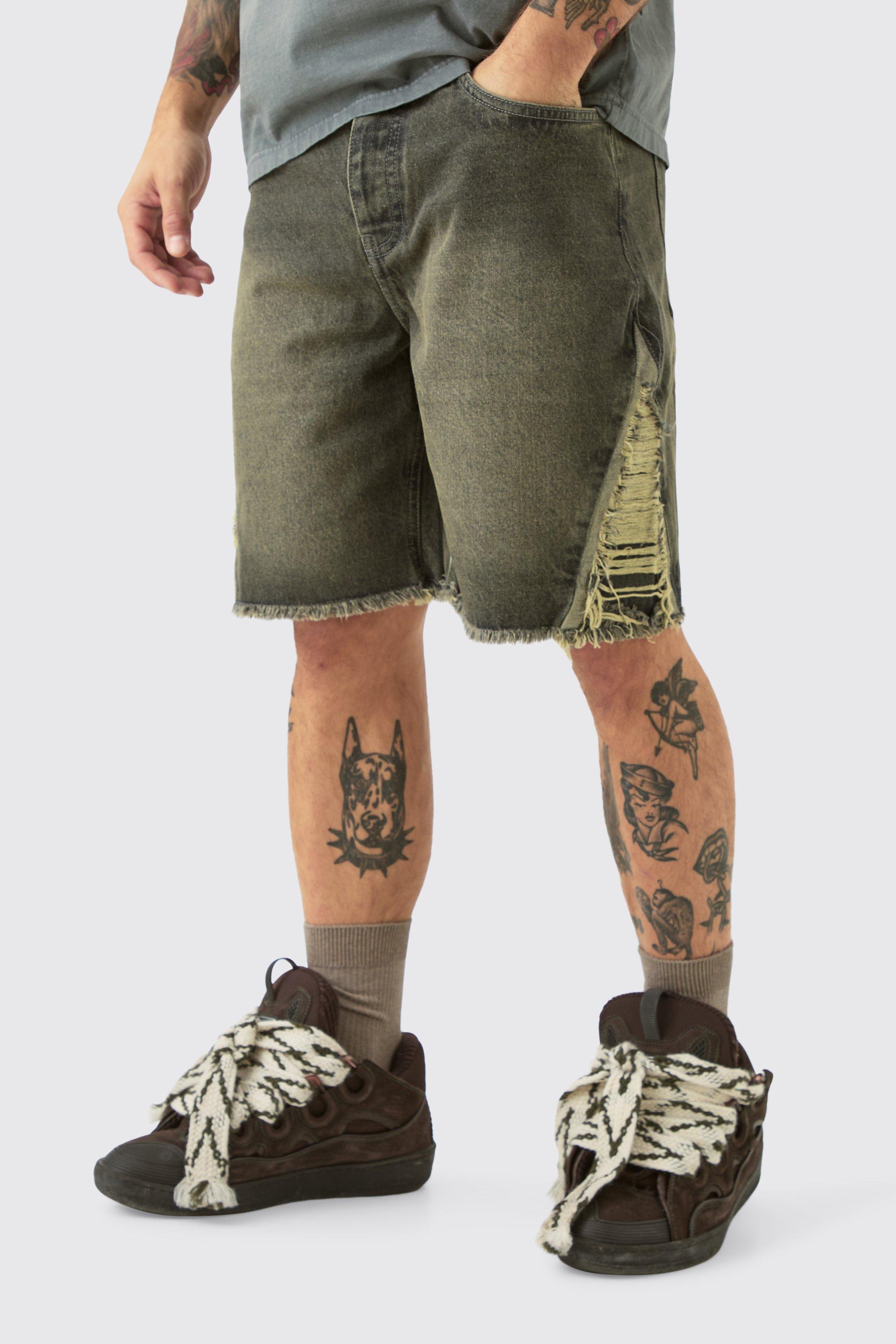 【 BOHEMSEO 】DESTROYED GRAY DENIM SHORTS 12TH] DESTROYED GRAY DENIM SHORTS - bohemseo
